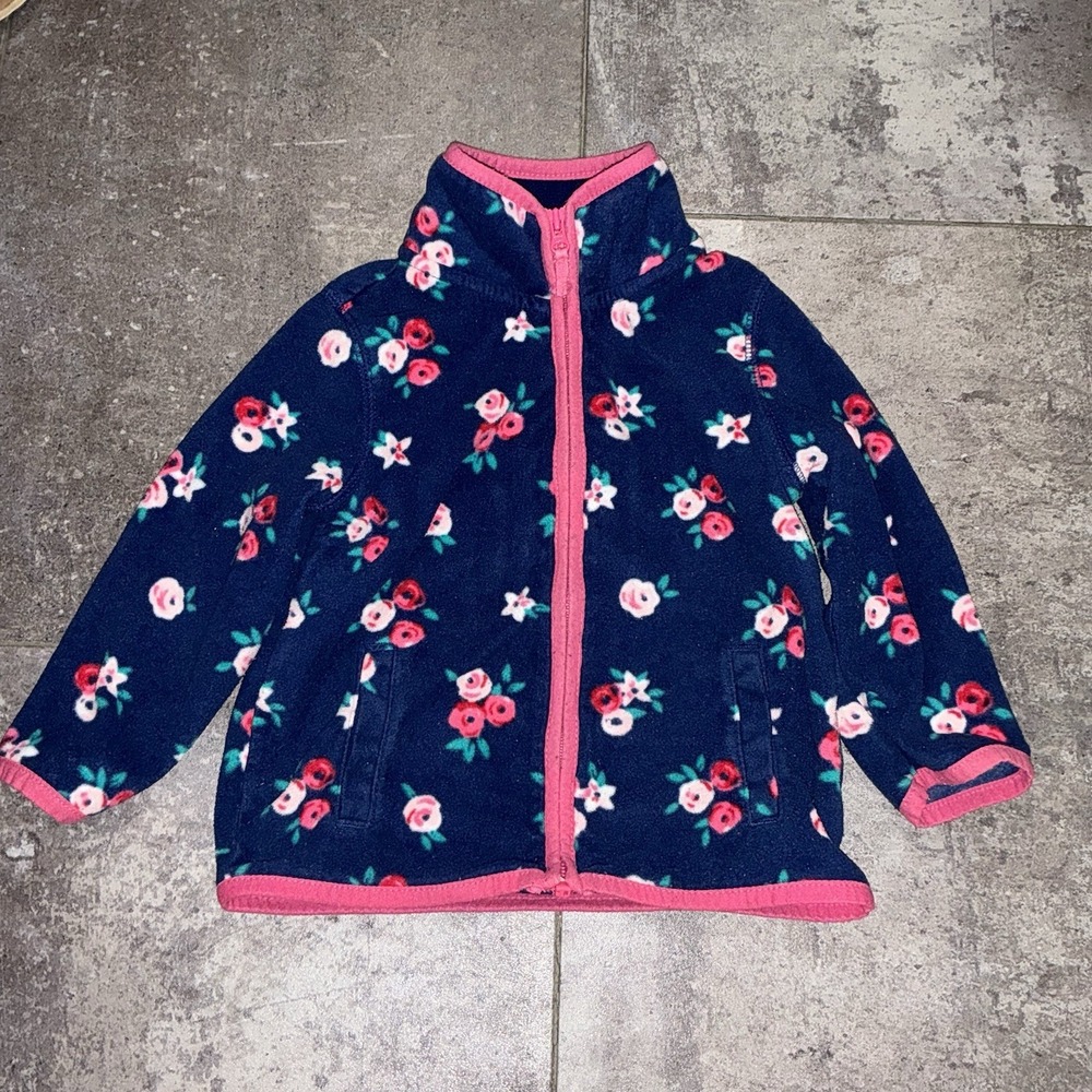 Carters Fleece jacket 18 months dark blue pink flowers infant girl Toddler Fall